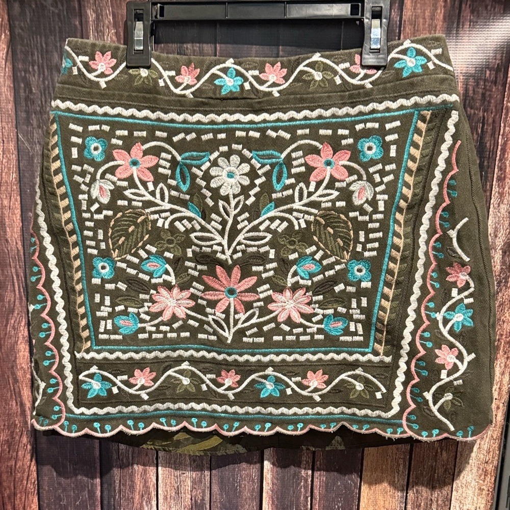 Mi Ami Collections Embroidered Mini Skirt - Olive, Pink, Blue - Picture 5 of 5